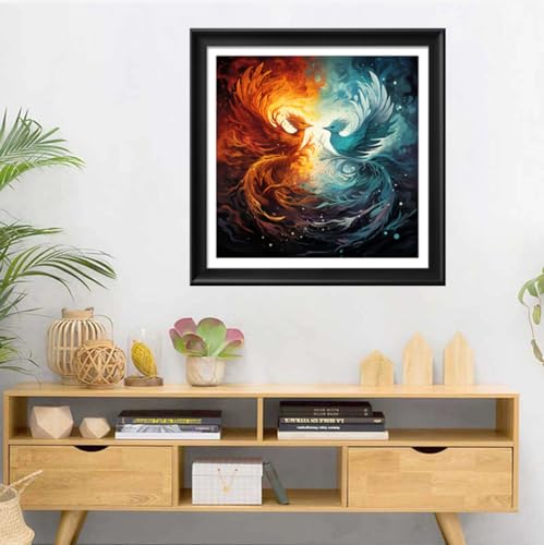 Leczany Cross Stitch Stamped Kit for Adults - Ice Fire Phoenix | DIY Embroidery Starter Patterns Craft Kit Needlepoint for Beginner | 11CT, 3 Strands | 19.7x19.7 inches - color: 11CT Stamped kits, Ice Fire Phoenix 19.7x19.7 inches