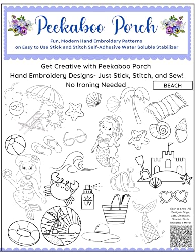 Mermaid Beach Water Soluble Embroidery Patterns on Sulky Water Soluble Stabilizer for Hand Embroidery Projects - color: Beach