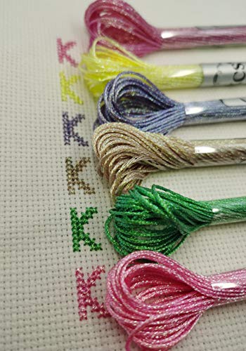 KCS 6-Strand Cross Stitch Metallic Variegated Pearl Shiny Embroidery Floss (6 skeins, Solid Color 2) - color: Solid color 2