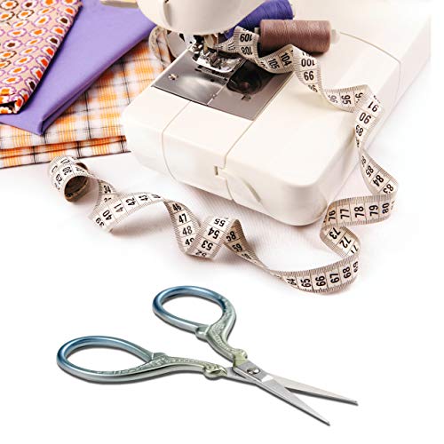 Embroidery Scissors Set with Leather Sheaths for Sewing Crafting, Art Work, Threading, Needlework DIY Tools Dressmaker Small 3.6 inch Shears Cross Stitch Knitting Scissor - color: Blue Green
