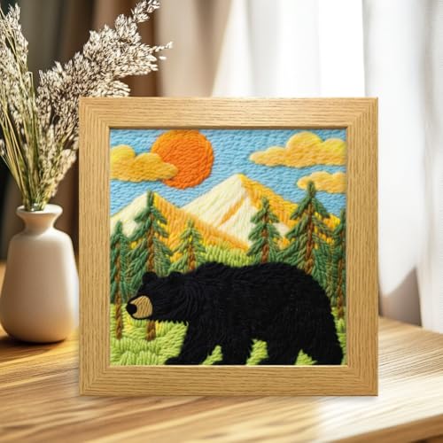 BEUNITONE Bear and Nature Style Punch Needle Kit for Beginners 9.4"x9.4" - color: 05-Bear Nature