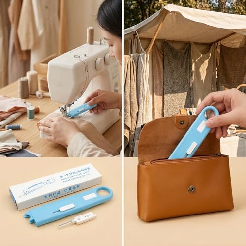 Sewing Machine Automatic Needle Threader with Seam Ripper Ruler Scale - color: blue