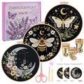 Uniartfy 3 Sets Butterfly Bee Moon Embroidery Kits for Beginners, DIY Cross Stitch Starter Craft Kit for Adults, Needlepoint Kits Including Cloth with Flower Plant Pattern, Hoop, Tools, Instructions - color: Embroidery Kit-O