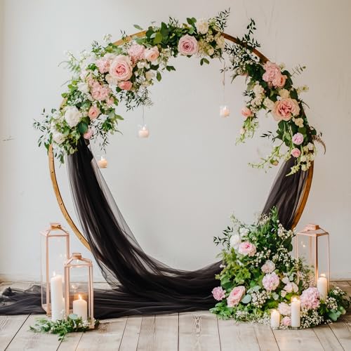 Wedding Arch Draping Fabric 2 Panels Black Sheer Backdrop Drapes - color: Black, size: 2 Panels
