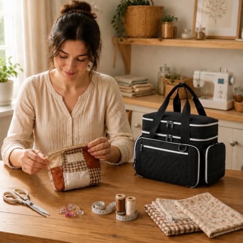 Lyhaxon Sewing Organizer Storage Bag, Double Layer Sewing Box Case - color: Black