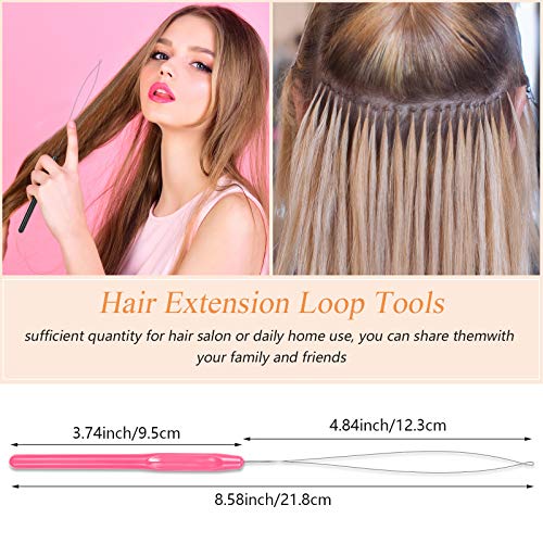 Chuangdi 20 Pieces Hair Extension Loop Needle Threader Pulling Hook Needle Bead Device for Hair or Feather Extensions Supplies, DIY Hook Tool Loop Tools(Pink) - color: Pink