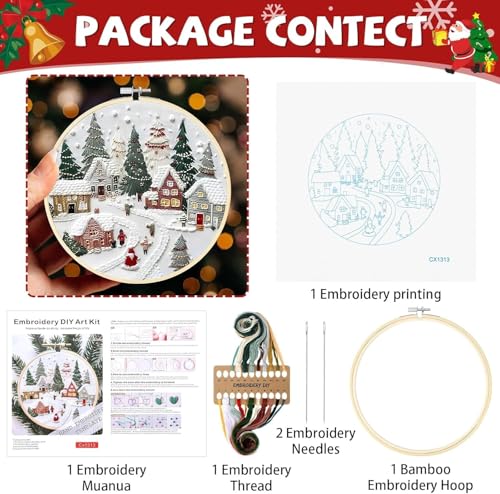 Christmas Embroidery Kit DIY Hand Embroidery Starter Cross Stitch Kits, Christmas Ornaments Embroidery with Stamped Pattern,Cotton,Threads,Needles,Instructions for Adults Beginners (Penguin) - color: Penguin