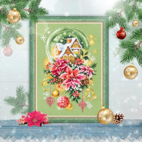 Wizardi Counted Cross-Stitch Kit Snow Globe 540-672 Magic Needle. Counted Cross Stitch for Beginners and Advanced, Advanced Needle Punch Kits for Adults Painted - color: Snow Globe