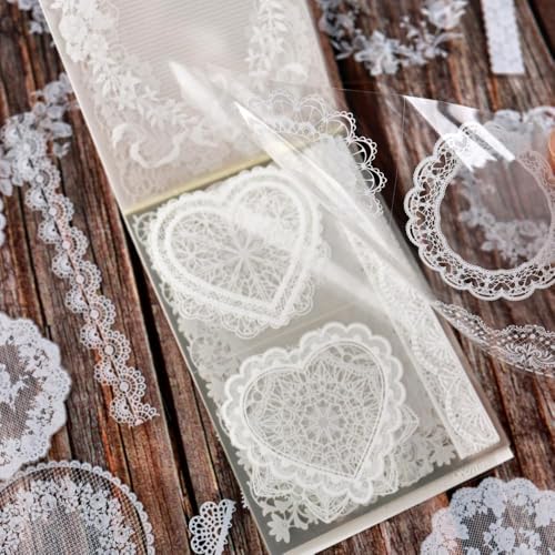 Lace Stickers for Scrapbooking, 30 Sheets Scrapbook Stickers Book for Wedding Invitations, Bridal Scrapbook Supplies, Transparent PET Stickers for Junk Journaling, Exquisite Lace Themed - color: Exquisite Lace