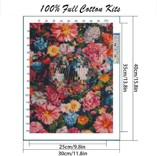 MYBISYMQQ Stamping Cross Stitch Kit Disco Ball, Counting Cross Stitch Kit for Adult Beginners Flowers, Full Line DIY Cross Stitch Stitching Kit for Home Decor Cross Stitch Patterns 11.8x15.7inches - color: D025
