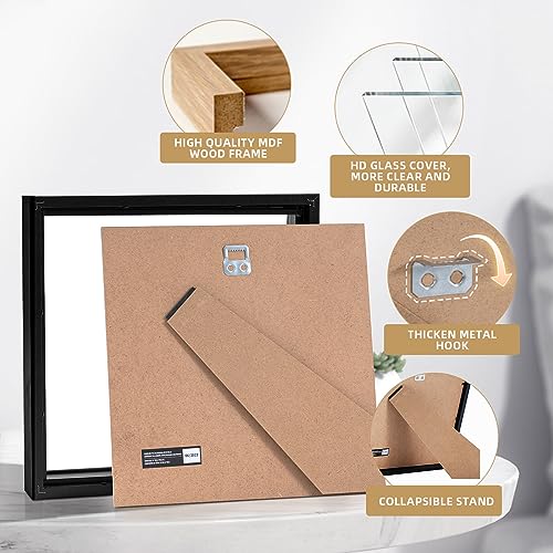 Muzilife 10x10 Shadow Box Wood Picture Frame with Stand, Glass, Black - color: 1pcs 10x10-black
