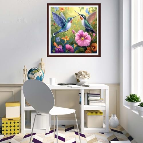 Dimxvean Counted Cross Stitch Kits for Adults,11CT Unprinted Cross-Stitch Pattern Embroidery Kit Cross Stitching Kit Supplies Needleworks Set- Hummingbird Couple 18x18 inch - color: Graphics02