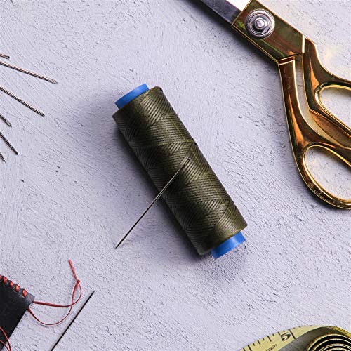 Waxed Thread, Strong Thread for Leather, Upholstery, Shoe, Bag, incl. Needle (Colour: Dark Green) - color: Dark Green