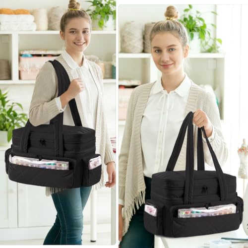 AMOIGEE Puffy Double-Layer Sewing Storage Bag with 2 Clear Organizer Boxes - color: Black