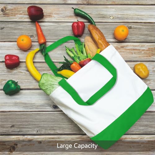 TOPDesign 1-Pack Super Strong Large 12oz Cotton Canvas Tote Bag, Reusable Grocery Shopping Cloth Bag, Fashionable Two-Tone Tote for Crafts, DIY Your Creative Designs - color: Lime Green/White