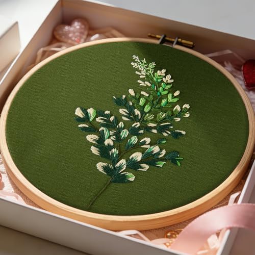 Crafmanoe Hand DIY Embroidery Kits for Beginners Adults, Plant Crewel Embroidery Starter Kits, Stamped Cross Stitch Kits for Beginners Adults Craft Kits for Women, Embroidery Hoops, Fabric and Thread - color: H810