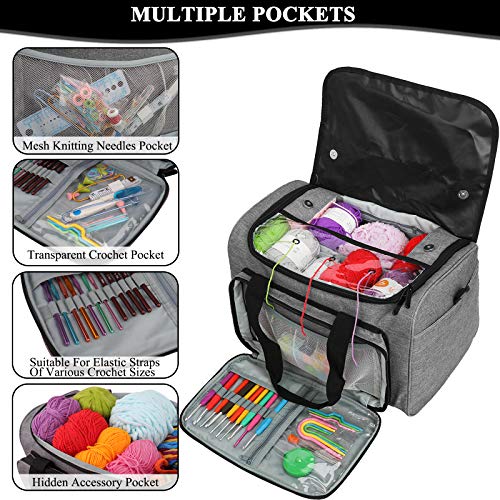 Coopay Giant Knitting Tote Bag, Travel Knitting Bag Yarn Storage Bag with Removable Inner Divider for Knitting Needles, Yarn, Crochet Supplies and Knitting Needles Accessories - color: Ruthless Grey