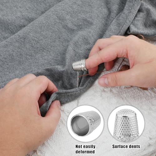 4pcs Metal Sewing Thimbles for Finger, Metal Fingertip Protectors Copper Thumb Finger Shield Rings Thimbles Pads Guard Cover for Hand Embroidery Quilting Accessories Knitting DIY Tools (Silver) - color: Silver