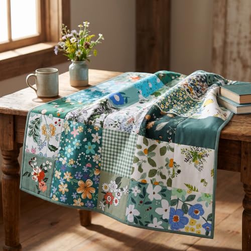 Tudomro 70 Pcs 10 x 10 Cotton Fabric Square for Quilting, Green Floral - color: Green Floral