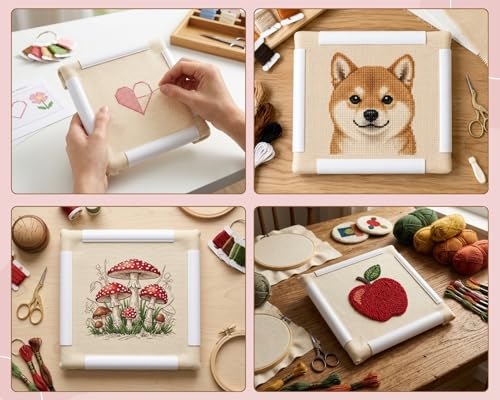 DS. DISTINCTIVE STYLE Embroidery Hoop 3 PCS for Cross Stitch Plastic Cross Stitch Frame Set Rectangular Embroidery Hoops 6x6 8x8 11x11 for Needlepoint Quilting Sewing