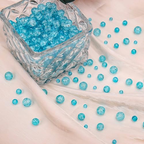 400PCs 4mm Blue Crackle Glass Beads Bulk, Round Smooth Hole Glass Crystal Beads for Jewelry Making, DIY Bracelets, Necklaces, Bag Charms, Keychains and Craft Projects - color: Blue Crackle, size: 4MM