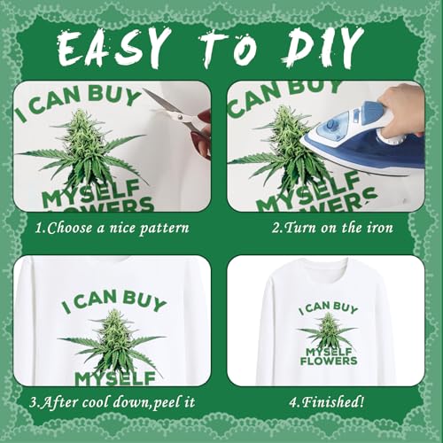 Dazoratix 420 Iron on Transfers - 20 Sheets Weed DTF Ready to Press 420 Heat Patches Bulk Green Leaf Marijuana Cannabis Stickers Vinyl Decals for T Shirts Clothes Bag Hat Pillow DIY Crafts Decorations - style: Weed