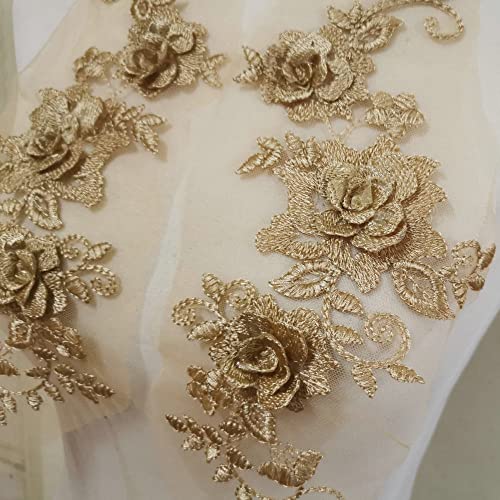 2 Pair 29 * 13cm Red/Pink/Purple/Sky Blue Wedding Dress Lace Shirt Accessories Embroidery Lace Garment Design DIY Accessories (Earthy Gold) - color: Earthy gold