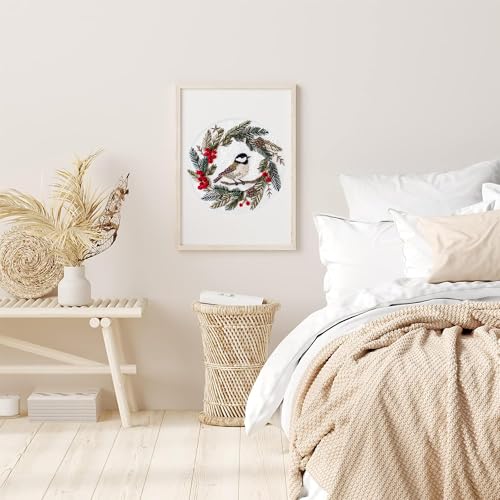 Huacan Embroidery Kits for Adults Beginner DIY Cross Stitch Stamped Christmas Pattern Stitching Wreath Sewing Kit 1 Piece 7.8 x 7.8 Inch - color: Bird