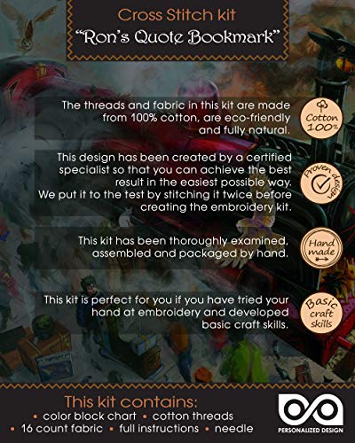 Personalized.Design Cross Stitch Kit 'How About a Nice Book?' - Ron Weasley Quote Embroidery Bookmark - color: Ron