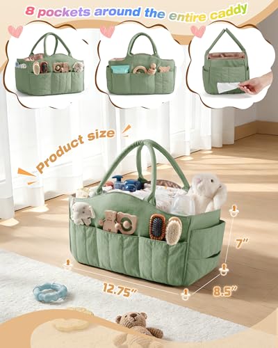 Marscamd Quilted Baby Diaper Caddy with Detachable Divider and Wipes Pocket - color: Green