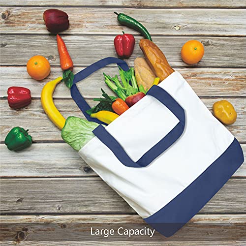 TOPDesign 1-Pack Super Strong Large 12oz Cotton Canvas Tote Bag, Reusable Grocery Shopping Cloth Bag, Fashionable Two-Tone Totes for Crafts, DIY Your Creative Designs - color: Blue/White