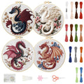 FREEBLOSS 4 Sets 11.6" Embroidery Kit for Beginners Dragon Stamped Patterns - style: Dragon