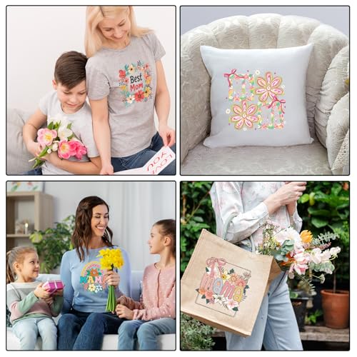 Whaline 15 Pcs Mother's Day Iron on Transfer Patches Heat Transfer Iron Patches Floral Bow Mama Flower Heat Transfers Vinyl Stickers for DIY Crafts Clothing Fabric