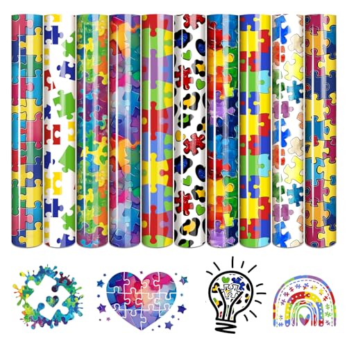 Tintnut Puzzle Heat Transfer Vinyl,10 Sheets 12"x10" Iron on Vinyl - color: Watercolor Puzzle