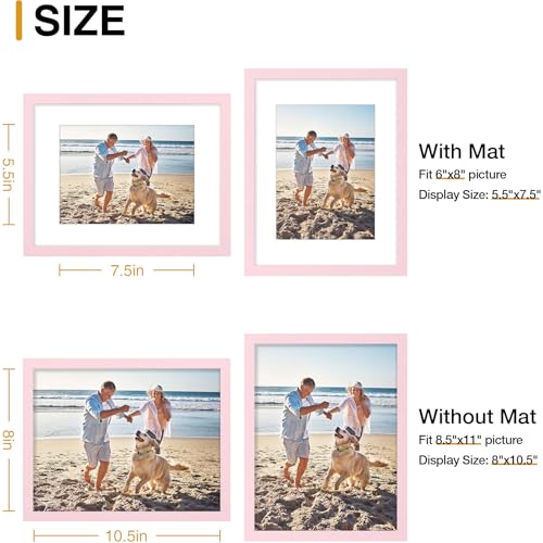 decorUhome 8.5 by 11 Picture Frame Fits 6x8 Photos with Mat, Pink - color: Pink, size: 8.5x11