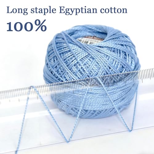 Double Mercerized Egyptian Long Staple Cotton Pearl Thread Ball 10 Grams Rainbow Color Embroidery Thread 10 Colors per Box for Crochet Hardanger Cross Stitch Hand Embroidery,Blue Series - color: blue series