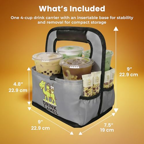 Drink Carrier with Handle – Durable No-Spill Insulated (4 Cup, Grey) - color: grey, size: 4 cup
