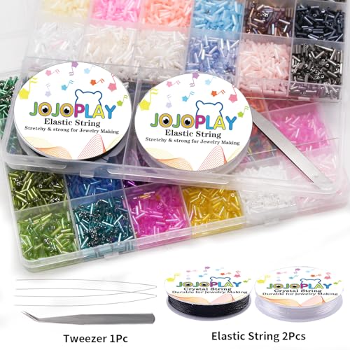 JOJOPLAY Tube Seed Beads Crafts Glass Bugle Beads Embroidery Beads 7mm with Beads Needle Crystal String for Jewelry Embroidery Making (48 Colors)