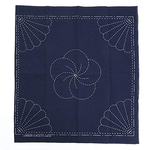 Sashiko kit, Yokota Sashiko Thread and Template Yume Fukin with Original English Manual, Fabric, Japanese Textile (White Thread/Navy Dishcloth 2) - color: White Thread / Navy Dishcloth 2