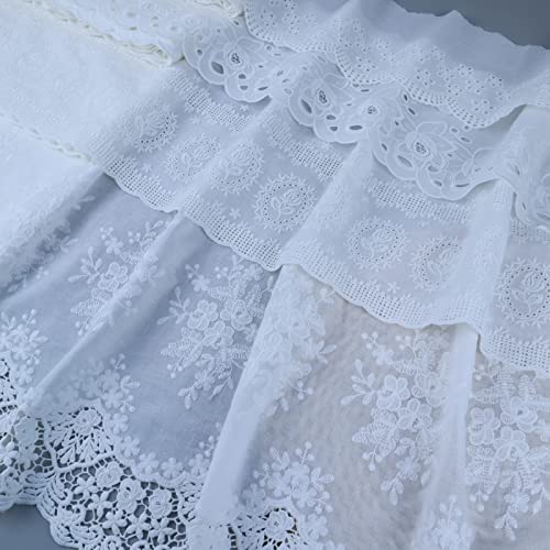 Eyelet Lace Trim 2.8 Yards 11 Inch Wide White Cotton Lace Ribbon Embroidery Ruffle Craft Lace for Sewing, Baby Clothes, Pets Clothes - color: 4#