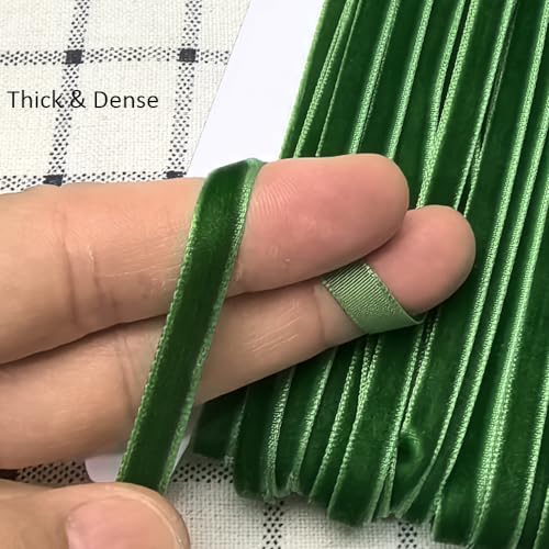 Chenkou Craft Christmas Green 10 Yards 1/4" Velvet Ribbon Lots Bulk (Green, 1/4"(6mm)) - color: Green, size: 1/4"(6mm)