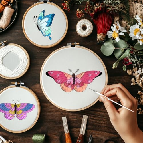 BENECREAT 4 Sheets 40Pcs Stick and Stitch Embroidery Paper, Butterflies Stabilizer Water Soluble Hand Sewing for Carves, Shirts, Coats, Bags, Towels - color: Butterflies