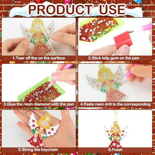 Tondiamo 20 Pcs Christmas Diamond Painting Keychain Kits 5D DIY Diamond Art Pendants Double Sided Hanging Key Chains for Christmas Party Decoration DIY(Angels Style) - style: Angels Style