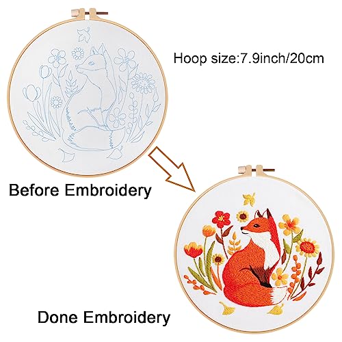 Louise Maelys Autumn Fox Embroidery Kit for Beginners Floral Craft - color: kit-21
