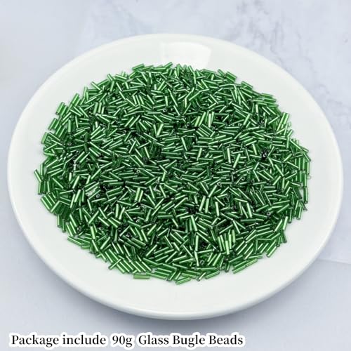 90g Glass Bugle Beads 7x2mm Embroidery Tube Glass Spacer Bulk Small Craft Long Beads for Necklaces Bracelets Earrings DIY Jewelry Making(Dark Green) - color: Dark Green