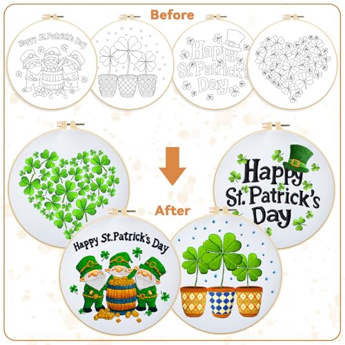 BEUNITONE 4 Set Lucky Clover Pattern Embroidery Kit for Adult Beginners - style: B-Lucky Clover