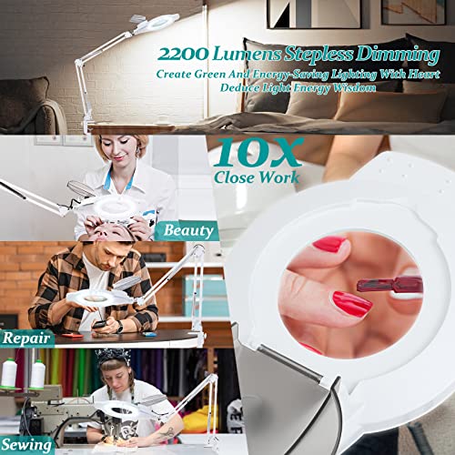 10X & 2200 Lumens Magnifying Glass with Light and Clamp, White - color: 10x White
