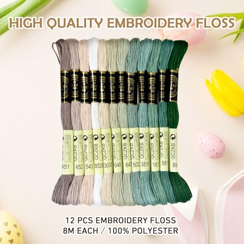 Premium Rainbow Color Embroidery Floss - Cross Stitch Threads - Friendship Bracelets Floss - Crafts Floss - 12 Skeins Per Pack Embroidery Floss,Earth Tone Brown-Green - color: Earth Tone Brown-Green