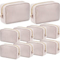 Sanwuta 10 Pcs Seersucker Cosmetic Bag Seersucker Makeup Bag Women Stripe Large Travel Toiletry Organizer Preppy Storage Pouch for Embroidery Wedding Bridesmaid Bride Mom (Khaki) - color: Khaki