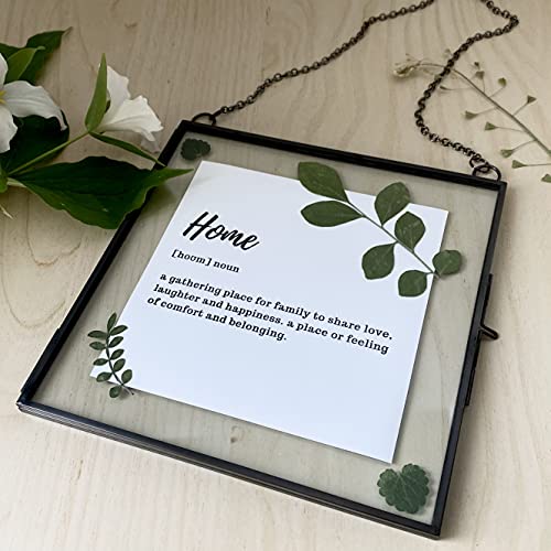 Beedecor Glass Frame for Pressed Flowers, Leaf and Artwork - Hanging Square Metal Picture Frames, Clear Double Glass Floating Frame, Wall Decor Photo Display, Set of 2 Flower Press Frames with Chain - color: Gunmetal black, size: 6x6